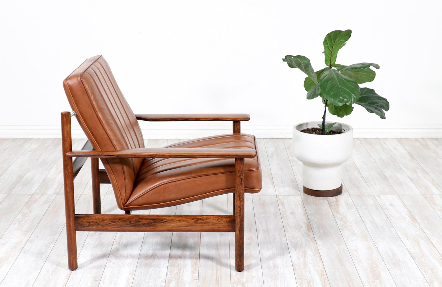 Mid-Century Modern Sven Ivar Dysthe Model-1001 Rosewood & Cognac Leather Lounge Chair for Dokka Møb