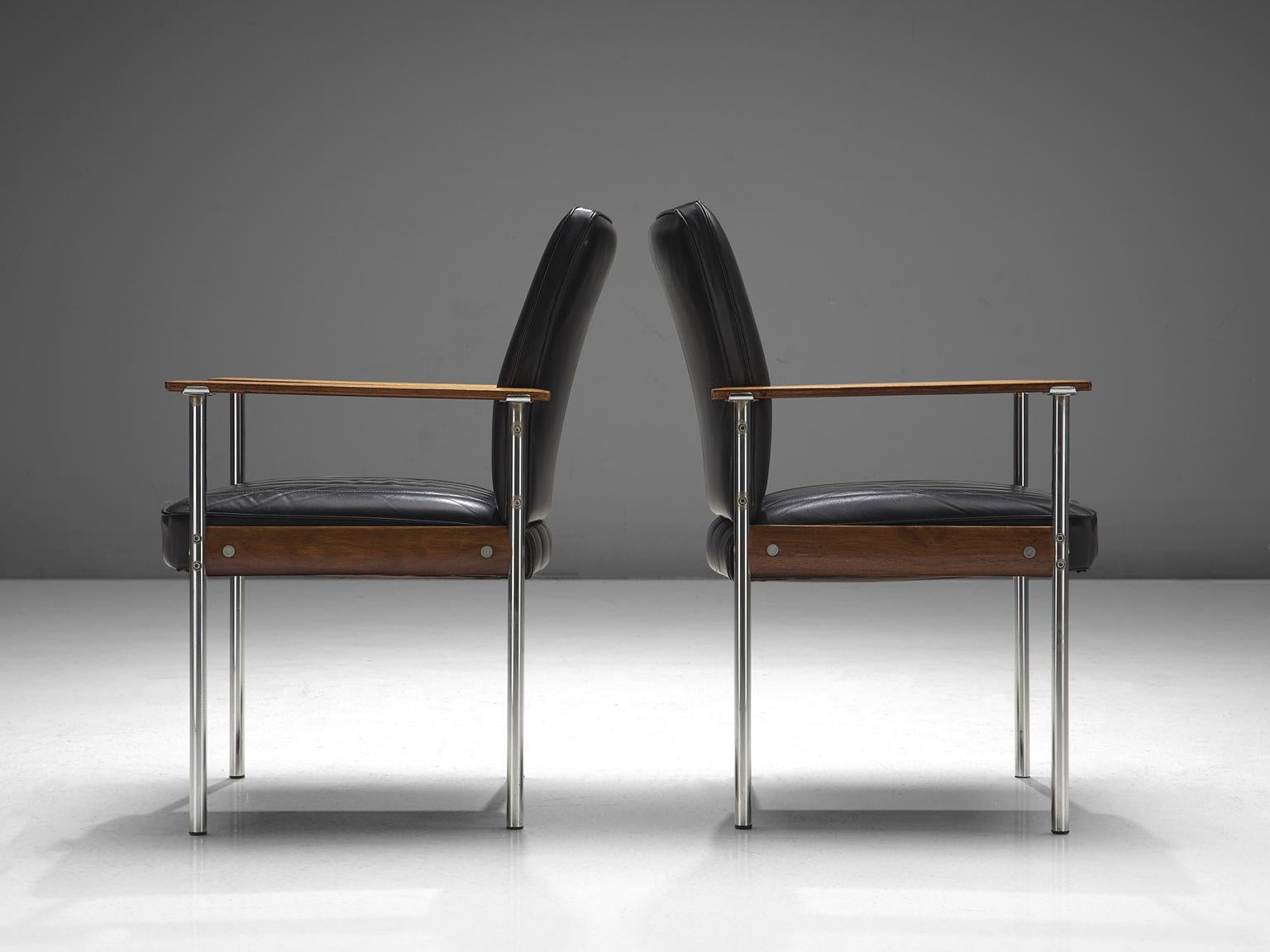 Mid-20th Century Sven Ivar Dysthe Set of Dining Chairs in Black Leather