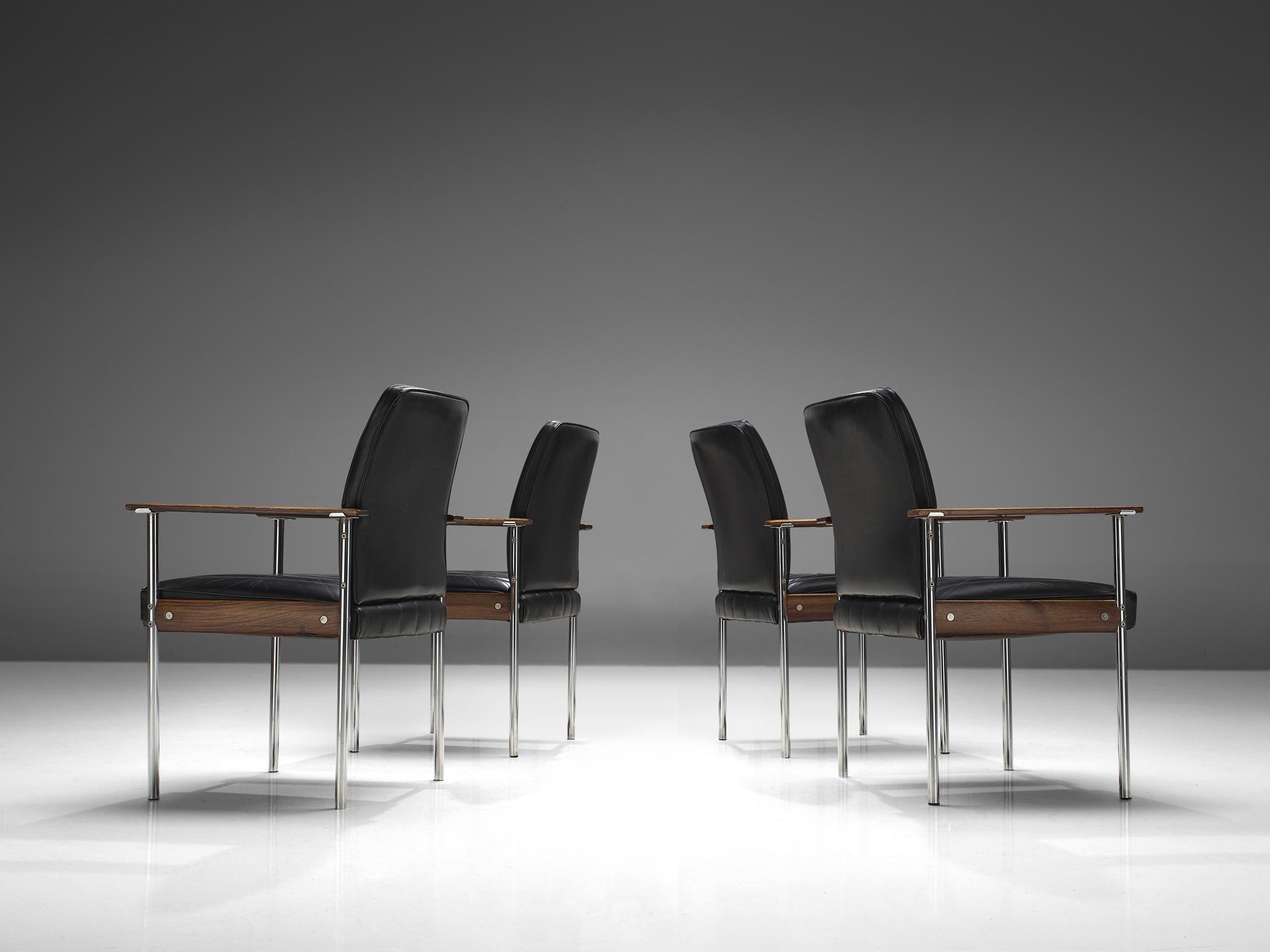 Norwegian Sven Ivar Dysthe Set of four Dining Chairs in Black Leather