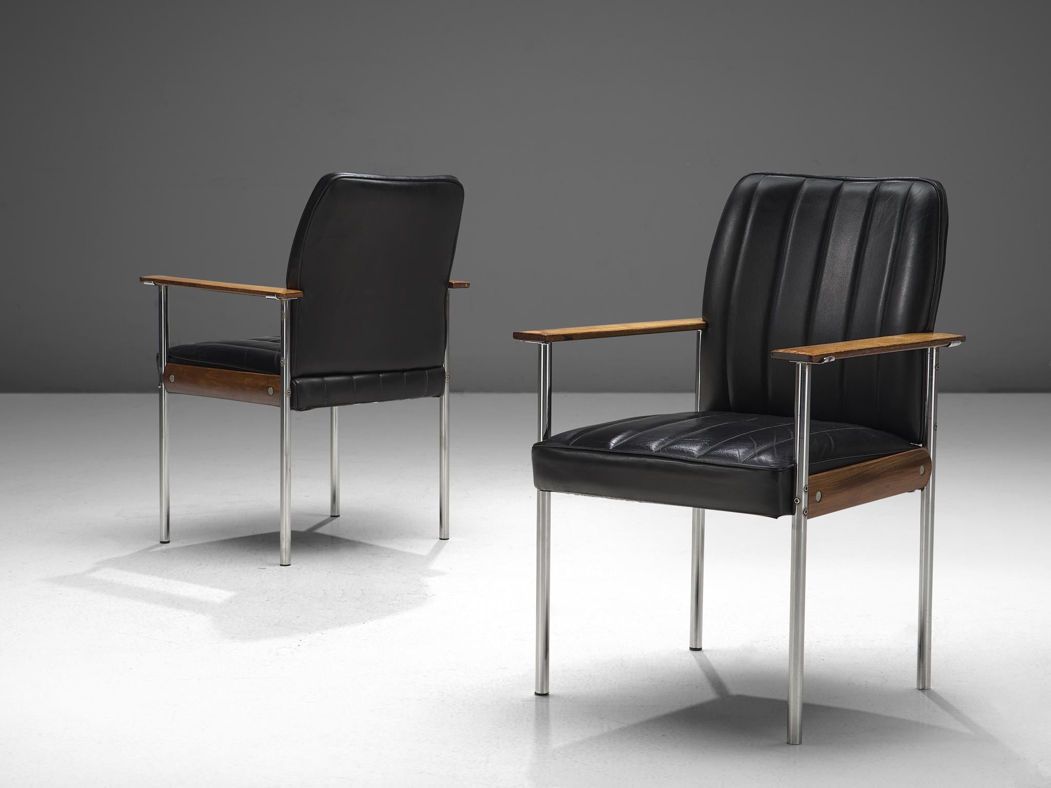 Sven Ivar Dysthe Set of four Dining Chairs in Black Leather In Good Condition In Waalwijk, NL