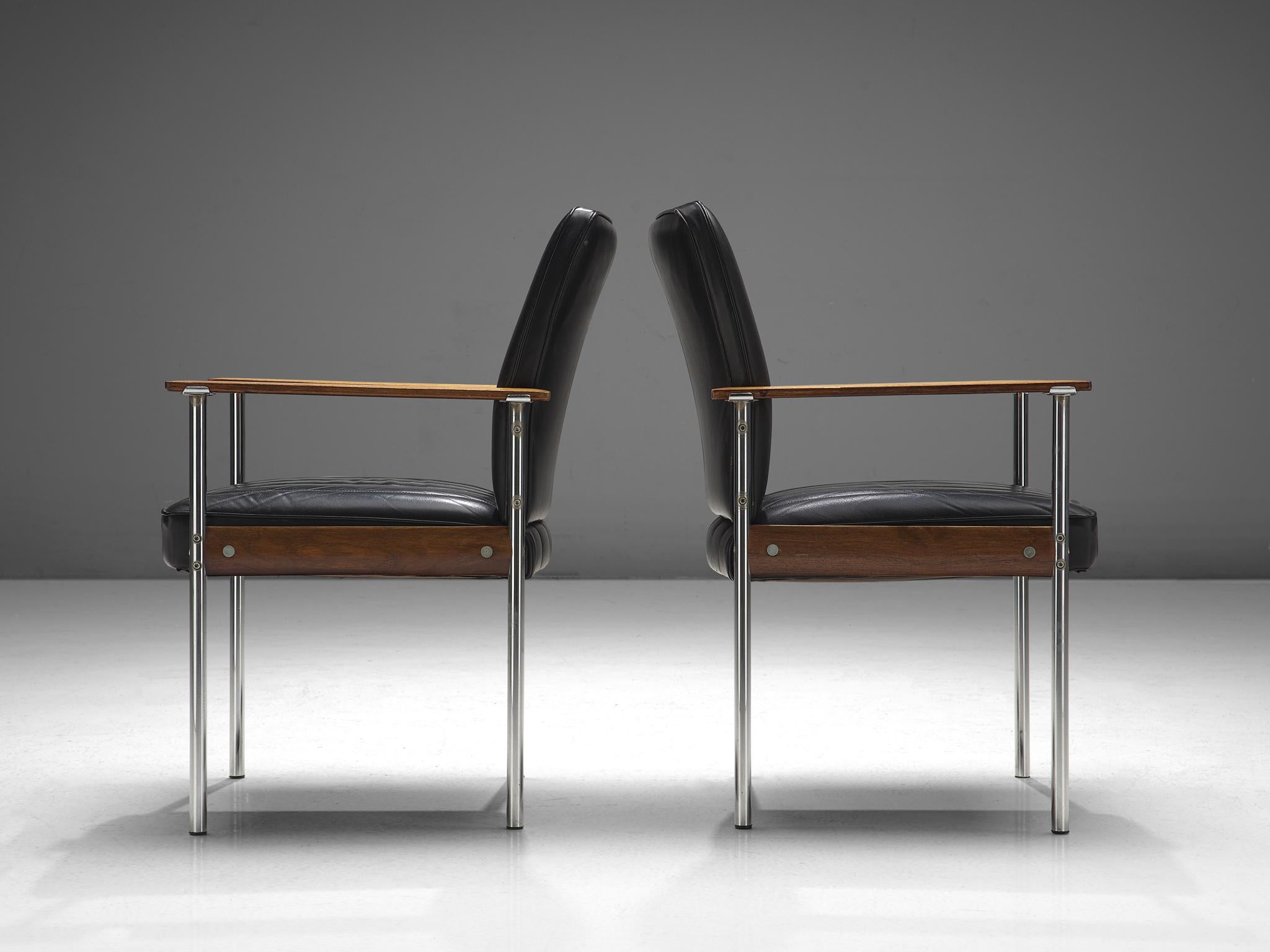 Mid-20th Century Sven Ivar Dysthe Set of four Dining Chairs in Black Leather