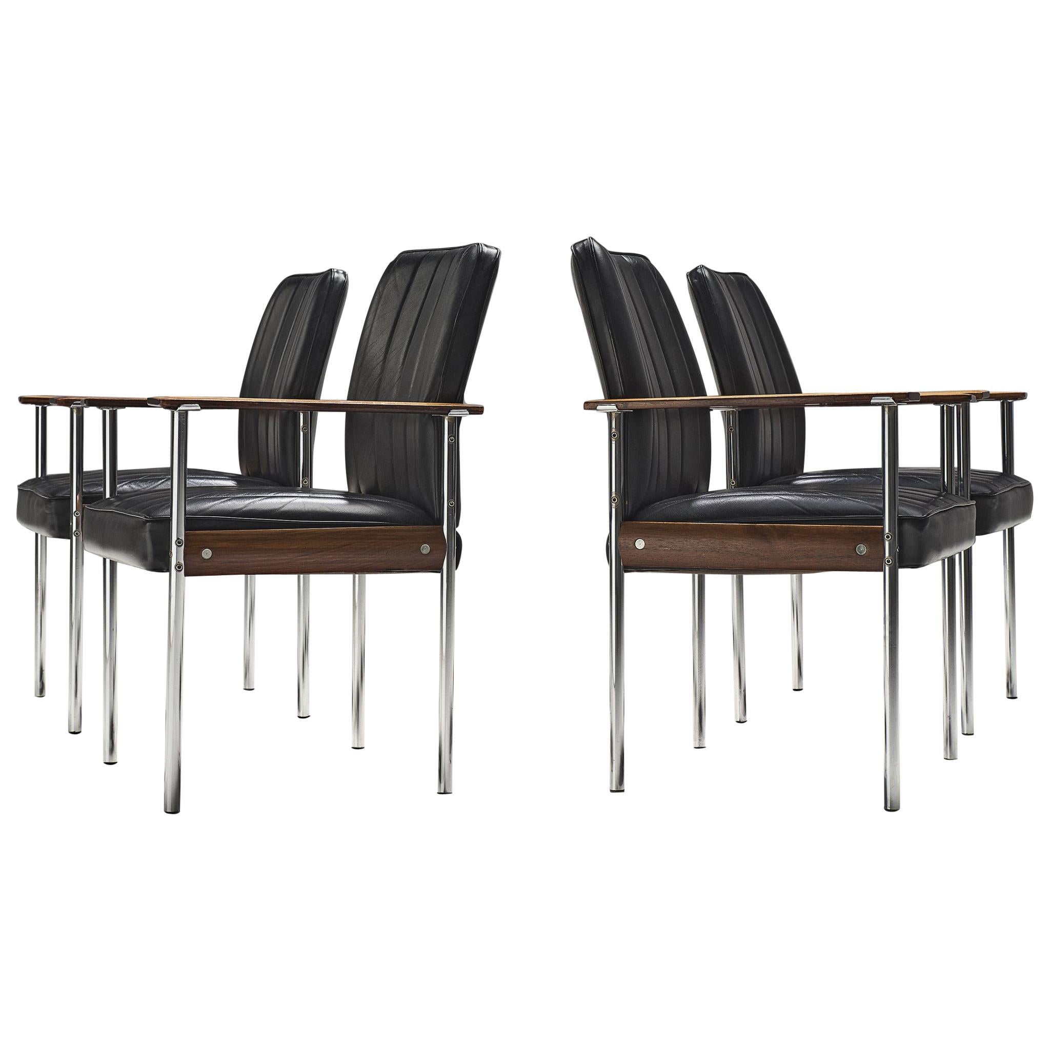 Sven Ivar Dysthe Set of four Dining Chairs in Black Leather