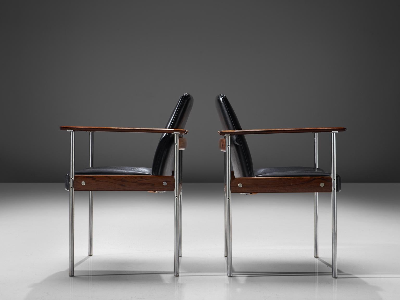 Sven Ivar Dysthe Set of Six Chairs in Black Leather and Rosewood In Good Condition In Waalwijk, NL