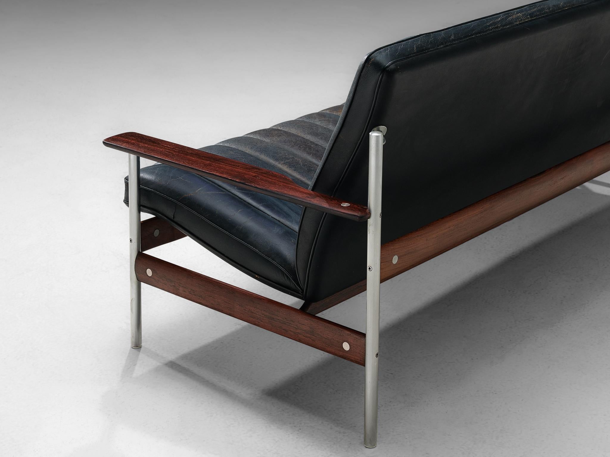 Sven Ivar Dysthe Sofa ''1001'' für Dokka aus schwarzem Leder (Norwegisch)