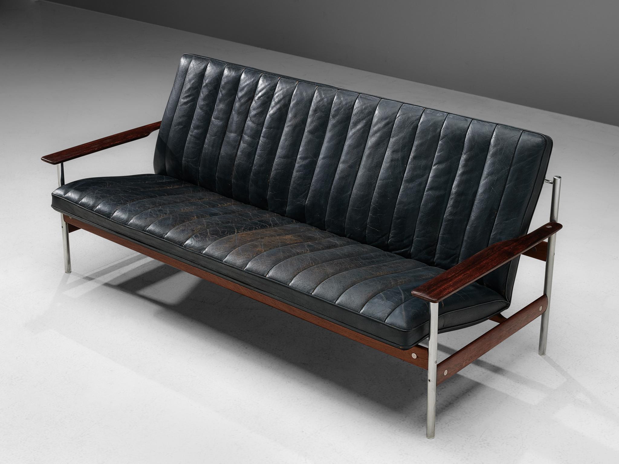 Sven Ivar Dysthe Sofa ''1001'' für Dokka aus schwarzem Leder 1