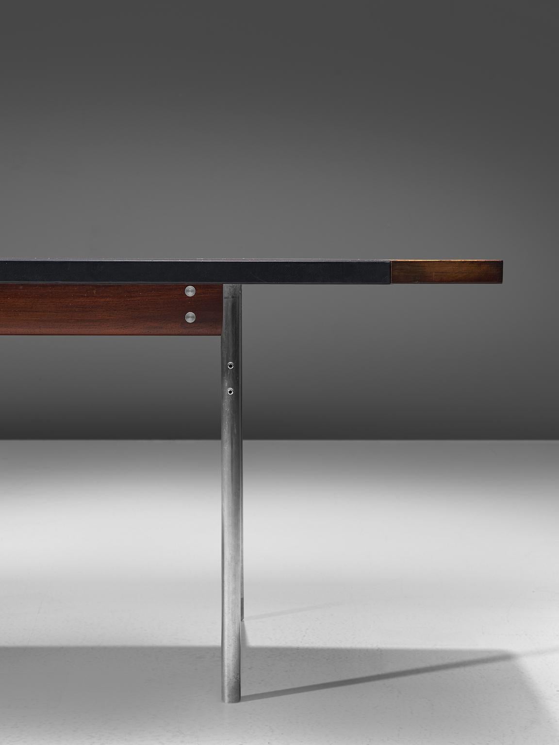 Scandinavian Modern Sven Ivar Dysthe Table in Rosewood and Black Leather