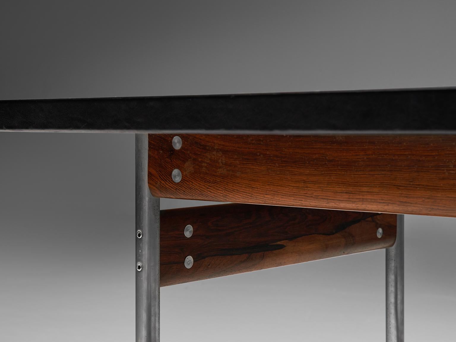 Mid-20th Century Sven Ivar Dysthe Table in Rosewood and Black Leather