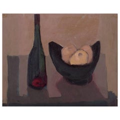 Sven Johansson, Swedish artist. Oil on board.  Modernist still life.