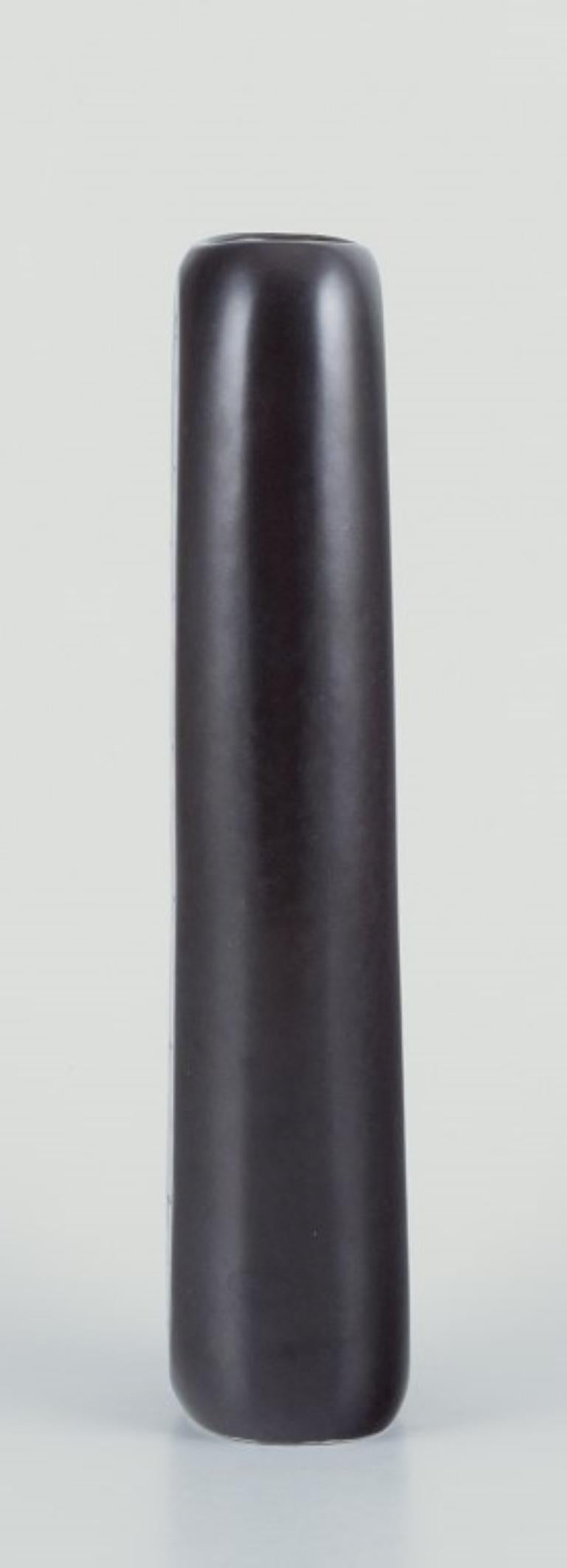 Swedish Sven Johnson for Gustavsberg. “Facett” ceramic vase. Motif of peacock. For Sale