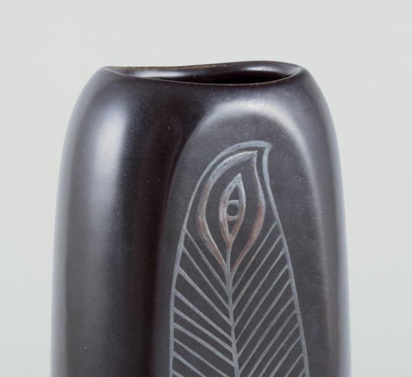 Late 20th Century Sven Johnson for Gustavsberg. “Facett” ceramic vase. Motif of peacock. For Sale