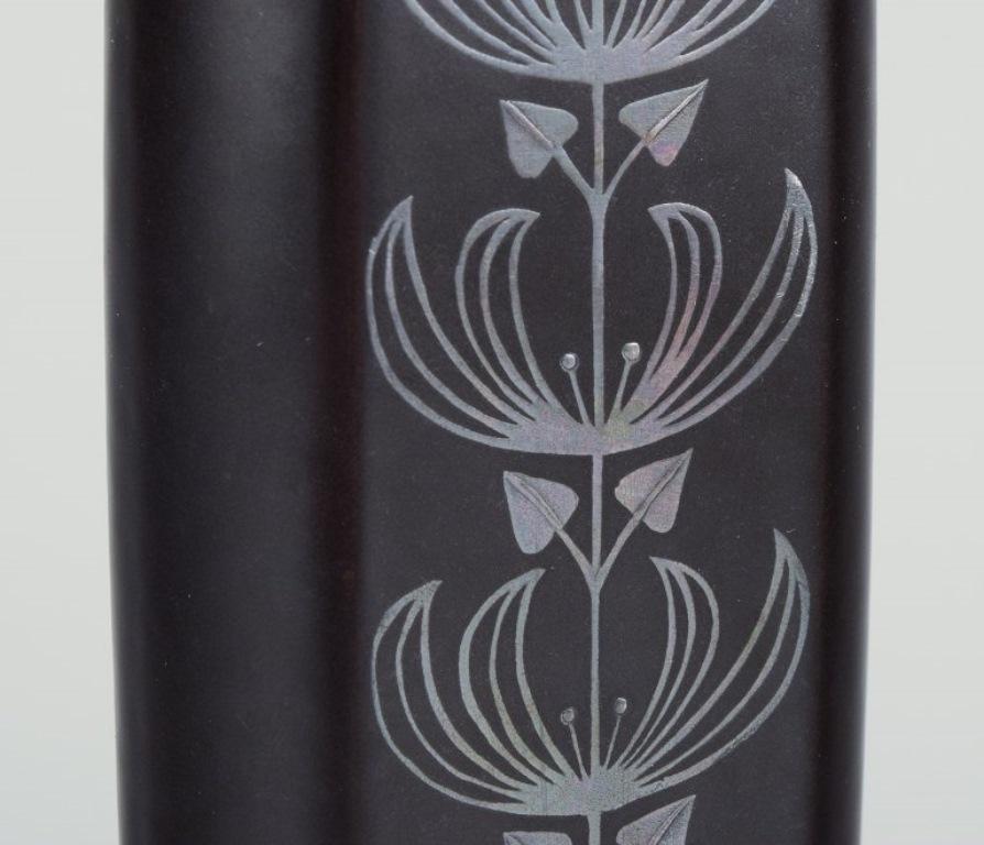Ceramic Sven Johnson for Gustavsberg. “Facett” ceramic vase. Motif of peacock. For Sale