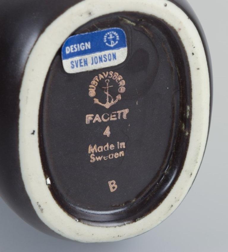 Sven Johnson for Gustavsberg. “Facett” ceramic vase. Motif of peacock. For Sale 1