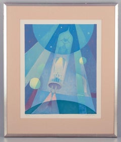 Sven Jonson (1902-1981), artista svedese. Litografia a colori su carta. Veicolo spaziale.