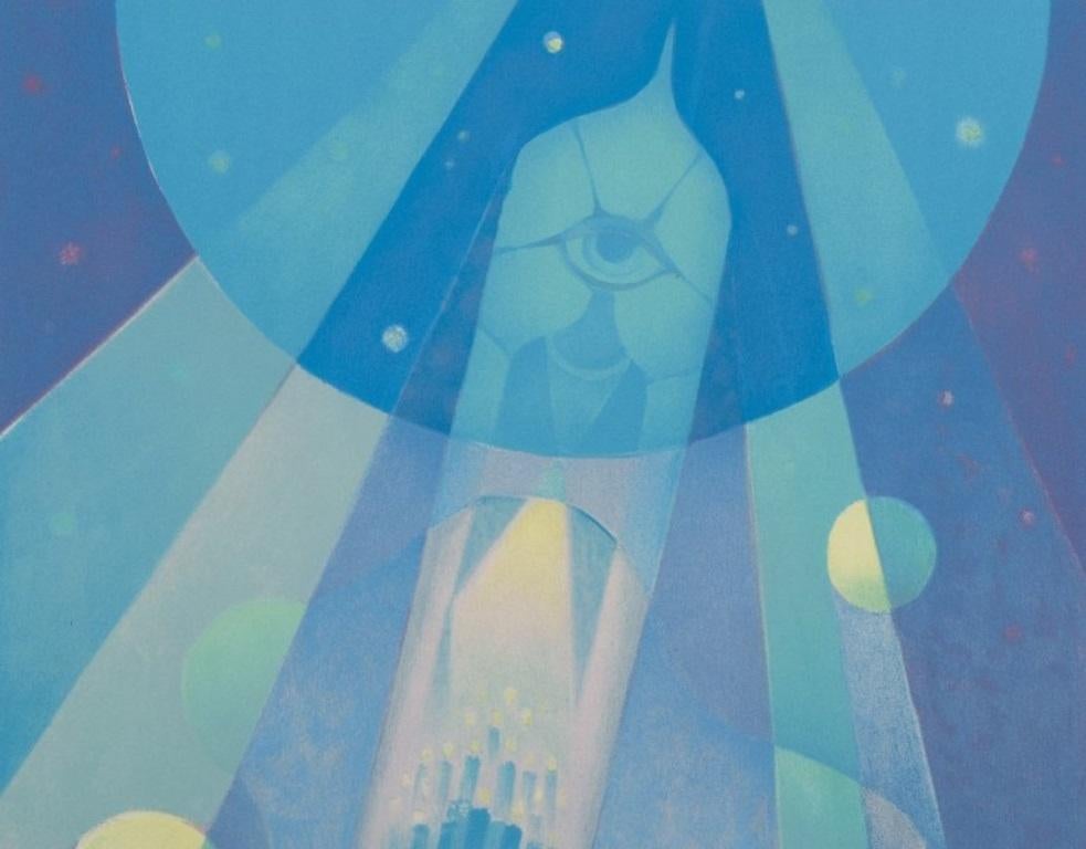 Sven Jonson (1902-1981), Swedish artist. Color lithograph on paper. Spacecraft. In Excellent Condition For Sale In Copenhagen, DK
