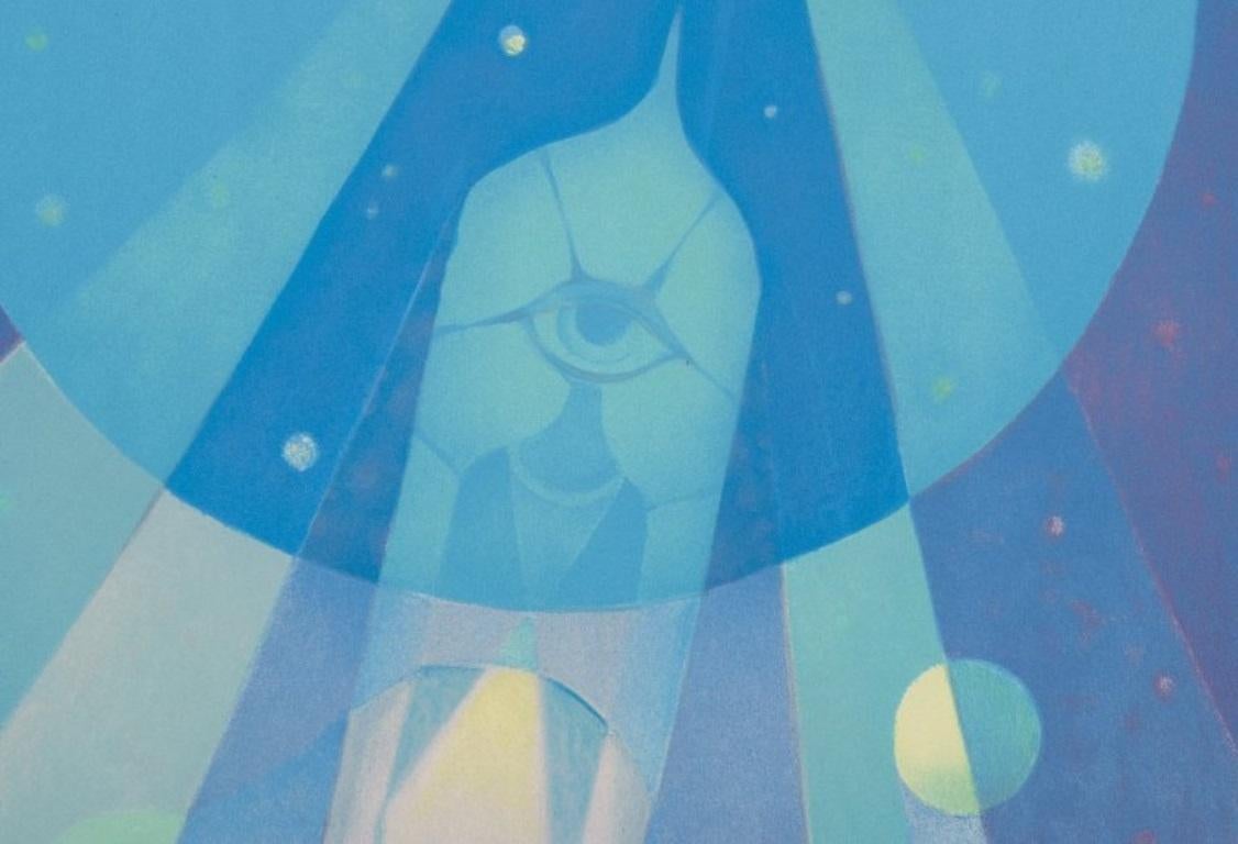 Late 20th Century Sven Jonson (1902-1981), Swedish artist. Color lithograph on paper. Spacecraft. For Sale