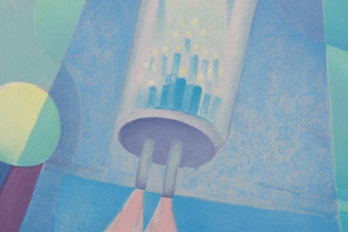 Paper Sven Jonson (1902-1981), Swedish artist. Color lithograph on paper. Spacecraft. For Sale