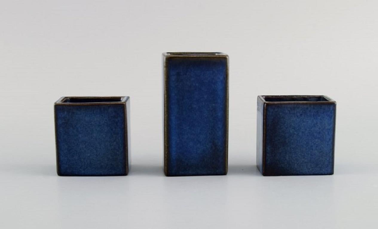 Swedish Sven Jonson (1919-1989) Gustavsberg. Five small Lagun vases in glazed stoneware. For Sale