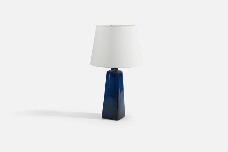 Mid-Century Modern  Sven Jonson, Table Lamp, Blue-Glazed Stoneware, Gustavsberg, Sweden, 1950s For Sale