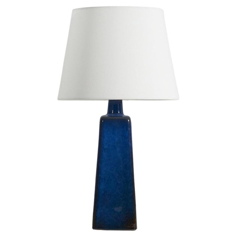  Sven Jonson, Table Lamp, Blue-Glazed Stoneware, Gustavsberg, Sweden, 1950s For Sale