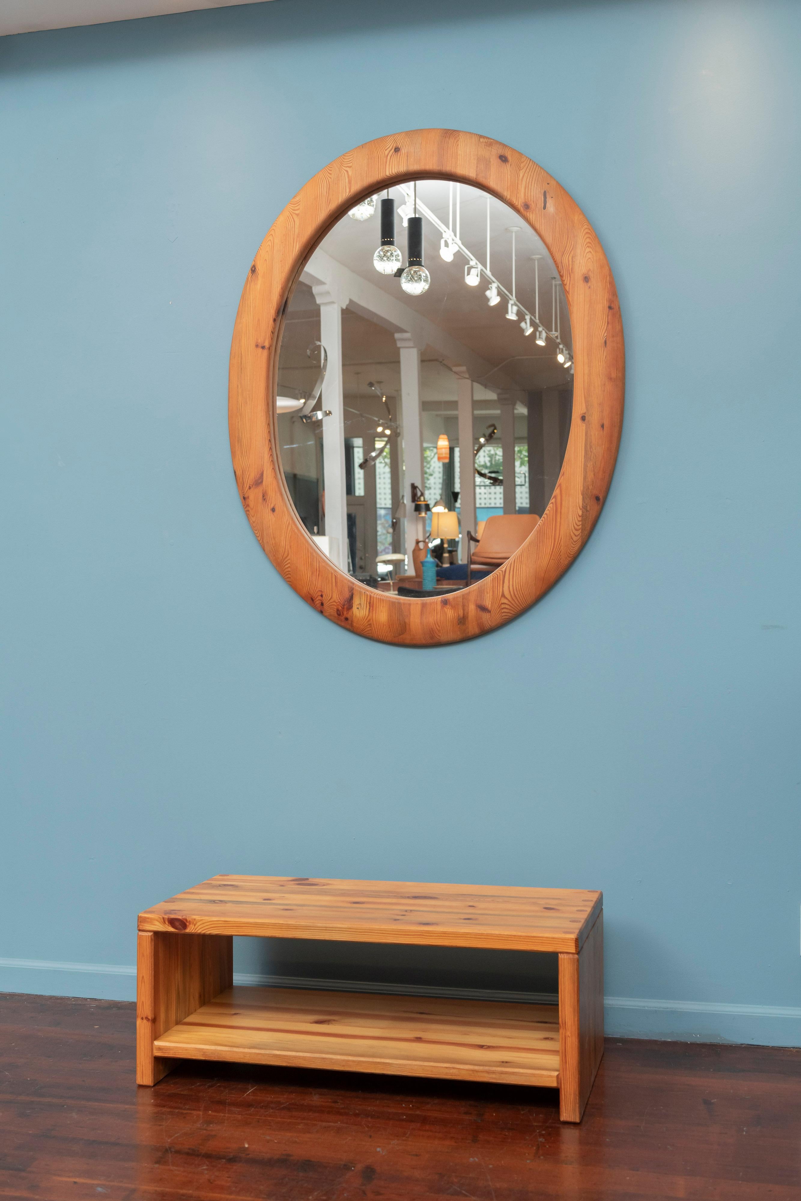Sven Larsson Large Oval Wall Mirror and Bench In Good Condition For Sale In San Francisco, CA