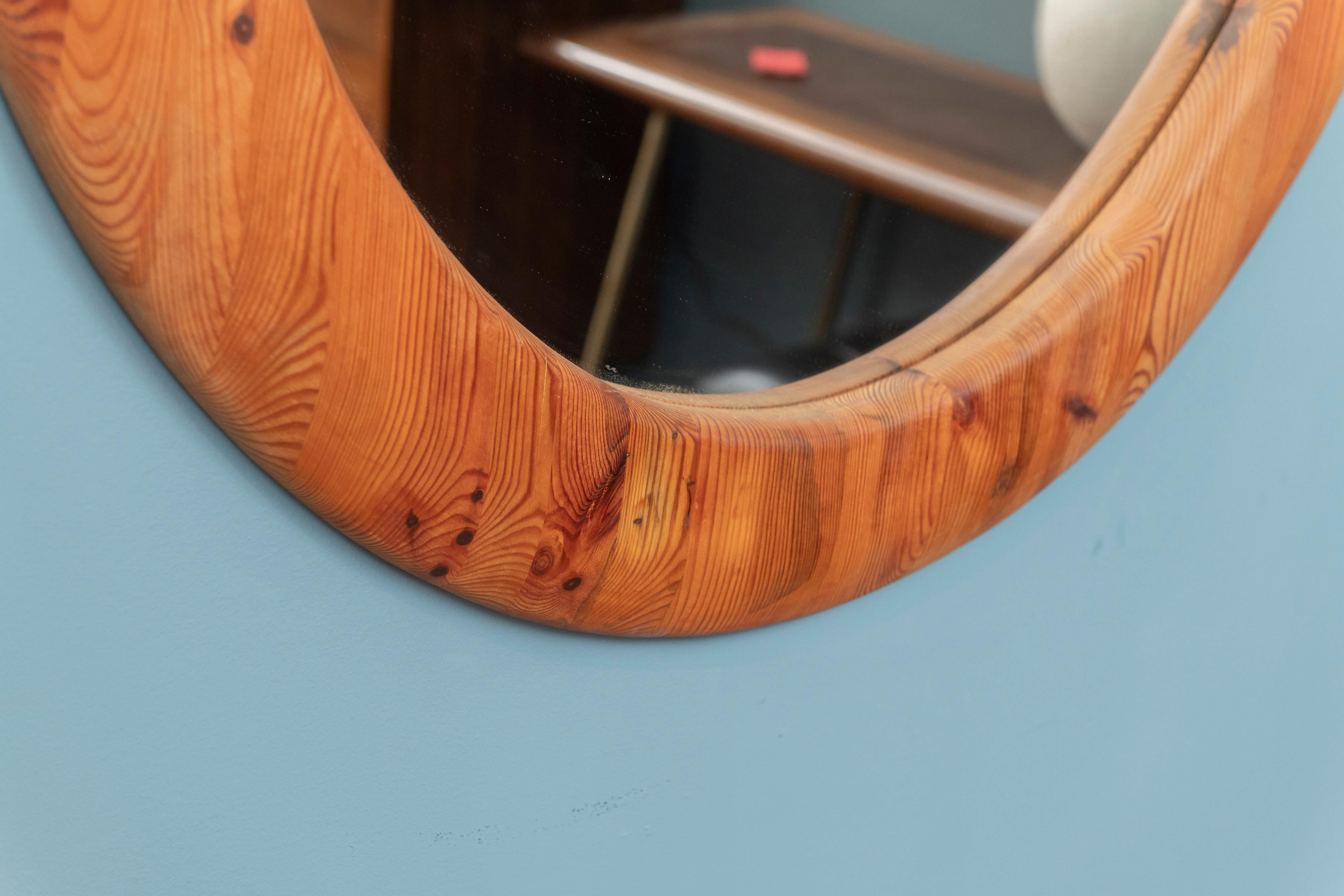 Pine Sven Larsson Large Oval Wall Mirror and Bench For Sale