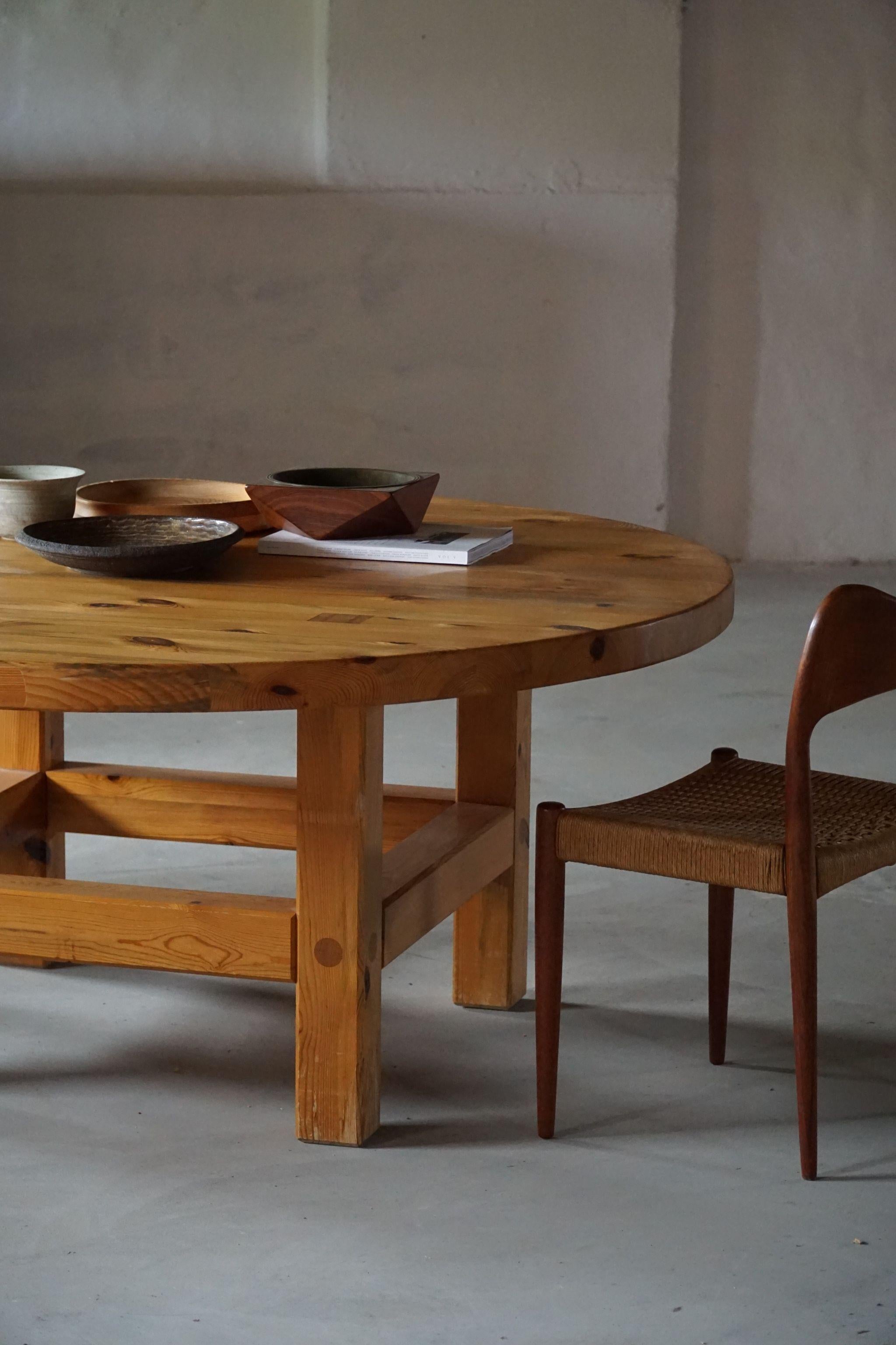 Hand-Crafted Sven Larsson, Large Round Dining Table in Solid Pine, Swedish Modern, 1960s