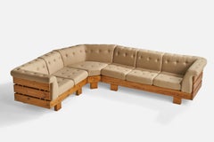 Sven Larsson, Large Sectional Sofa, Pine, Fabric, Sweden, 1970s