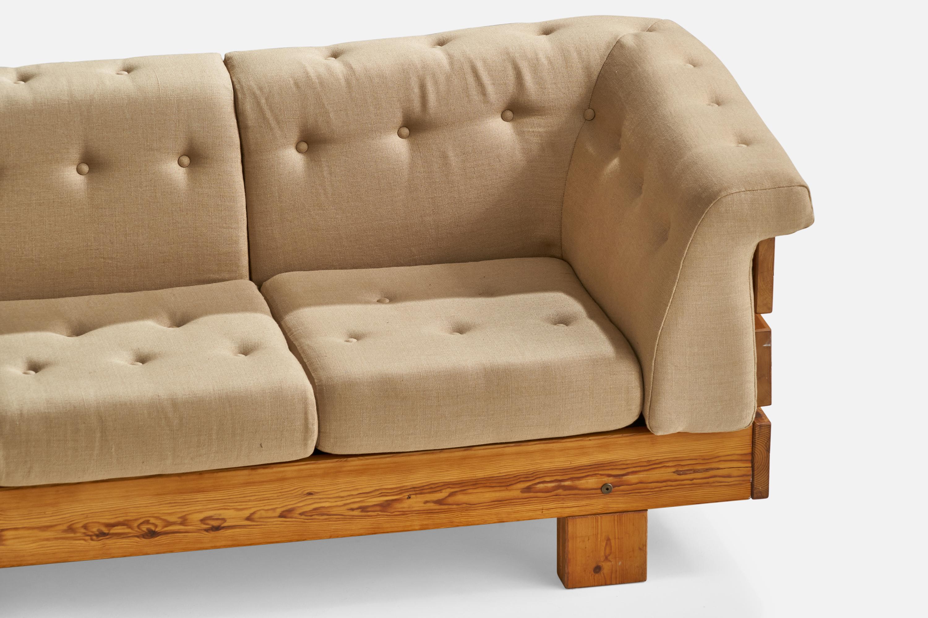 Late 20th Century Sven Larsson, Large Sectional Sofa, Pine, Fabric, Sweden, 1970s For Sale