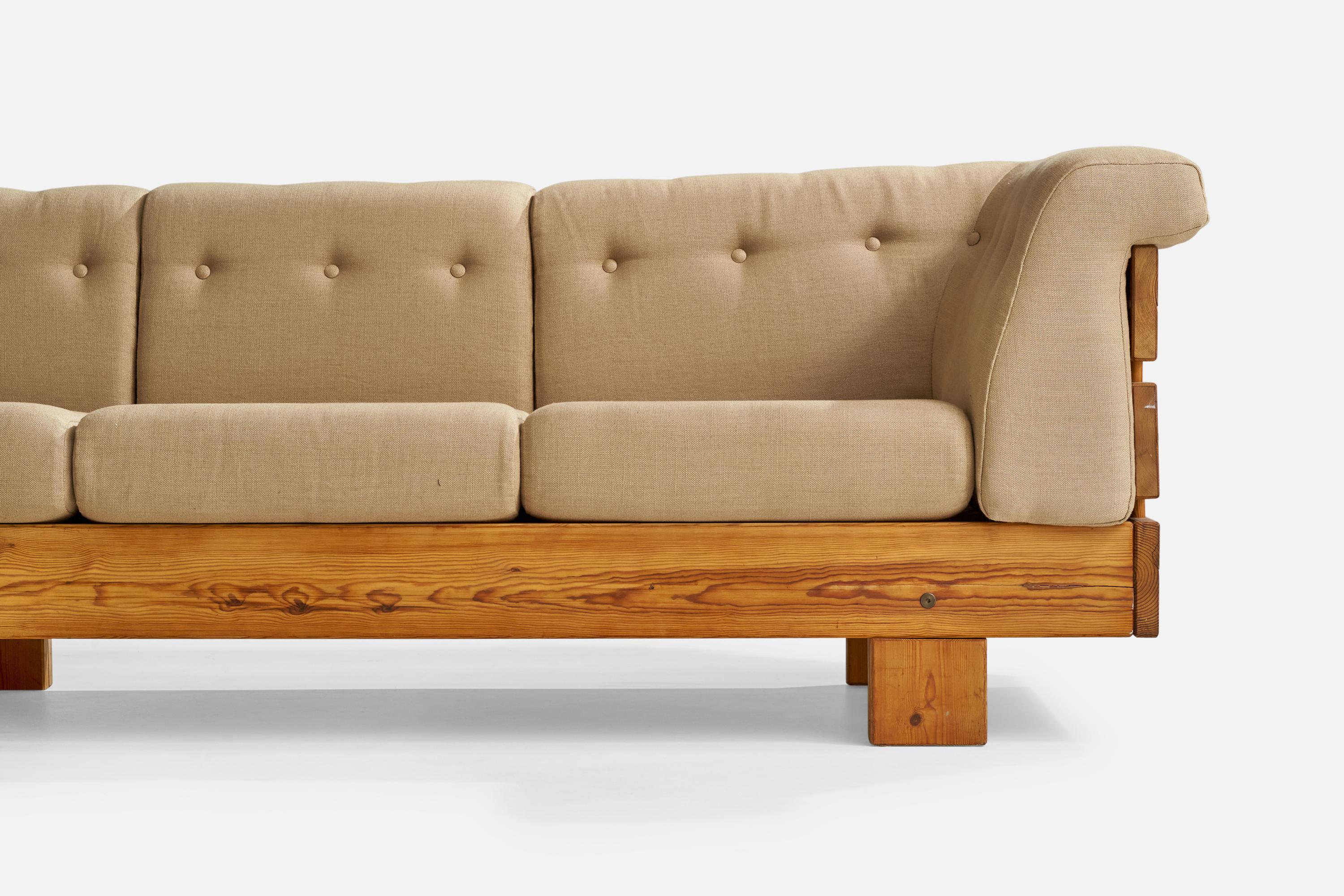 Sven Larsson, Large Sectional Sofa, Pine, Fabric, Sweden, 1970s For Sale 2