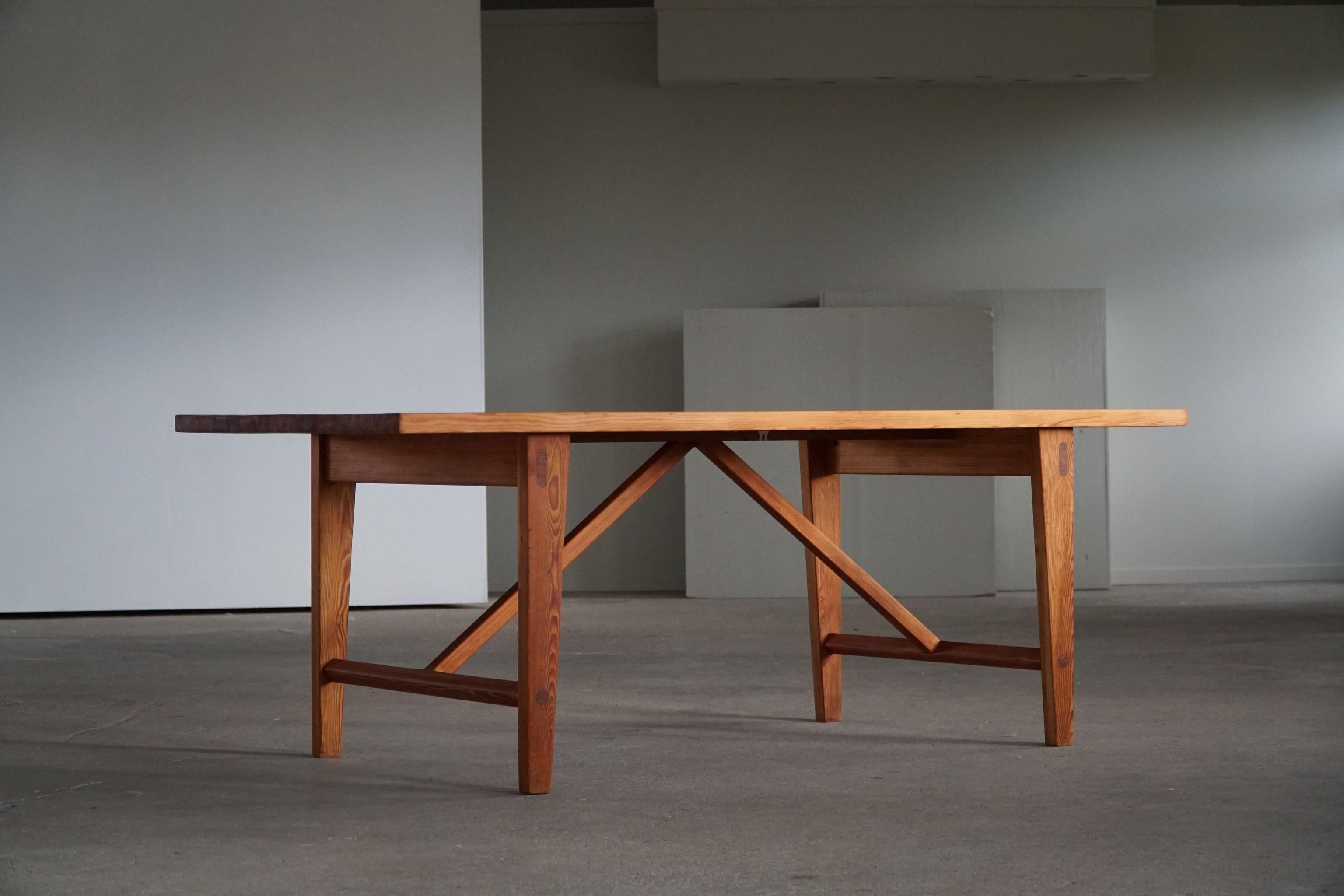Brutalist Sven Larsson, Rectangular Dining Table in Solid Pine, Swedish Modern, 1960s