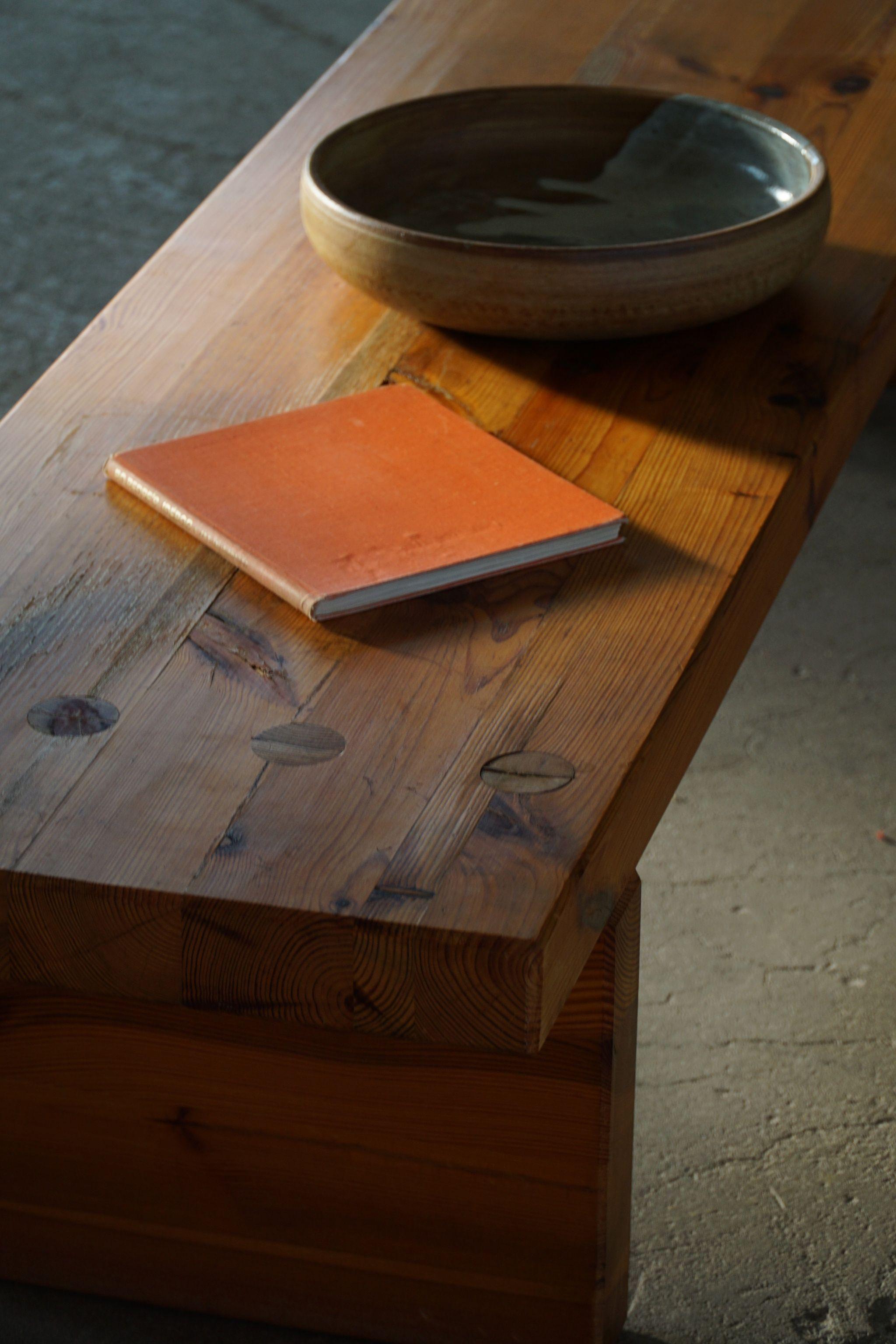 Hand-Crafted Sven Larsson, Solid Pine Bench / Coffee Table, Swedish Modern, Made in 1970s