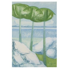 Sven Lignell, Swedish Artist, Modernist Landscape, Oil on Canvas, 1960s/70s