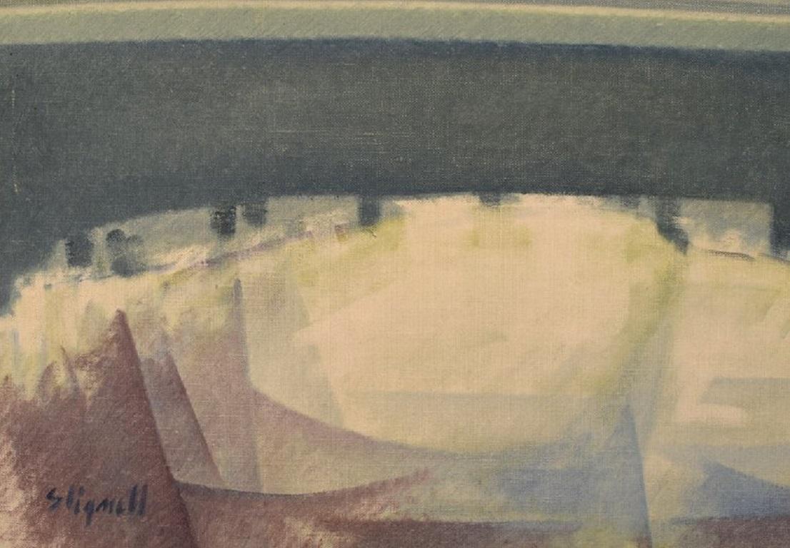 Mid-20th Century Sven Lignell, Swedish Artist, Oil on Canvas, Modernist Landscape, 1960's
