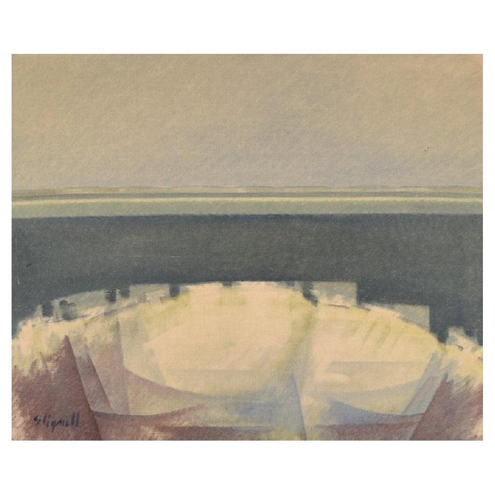 Sven Lignell, Swedish Artist, Oil on Canvas, Modernist Landscape, 1960's