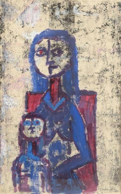 Sven Linder. Mixed media on panel. Modern depiction of mother and child.