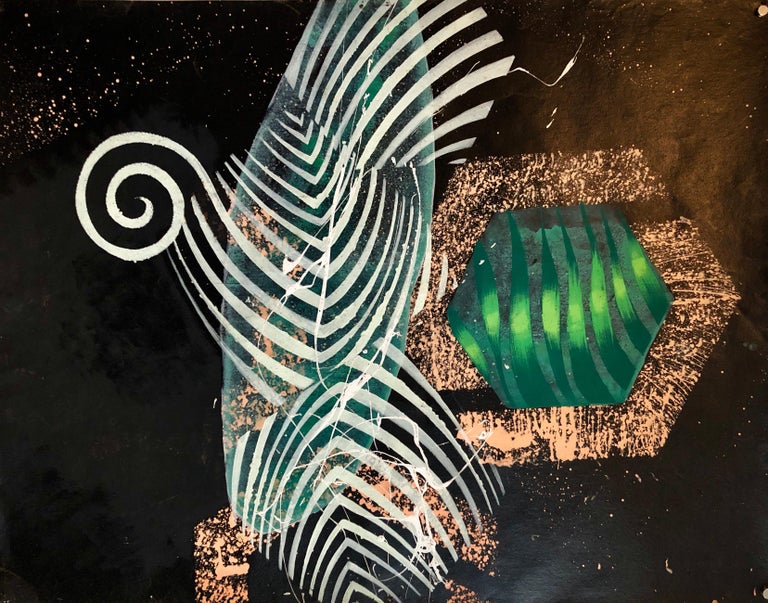 Sven Lukin Large Mod Acrylic Painting on Tar Paper Tropical Abstract