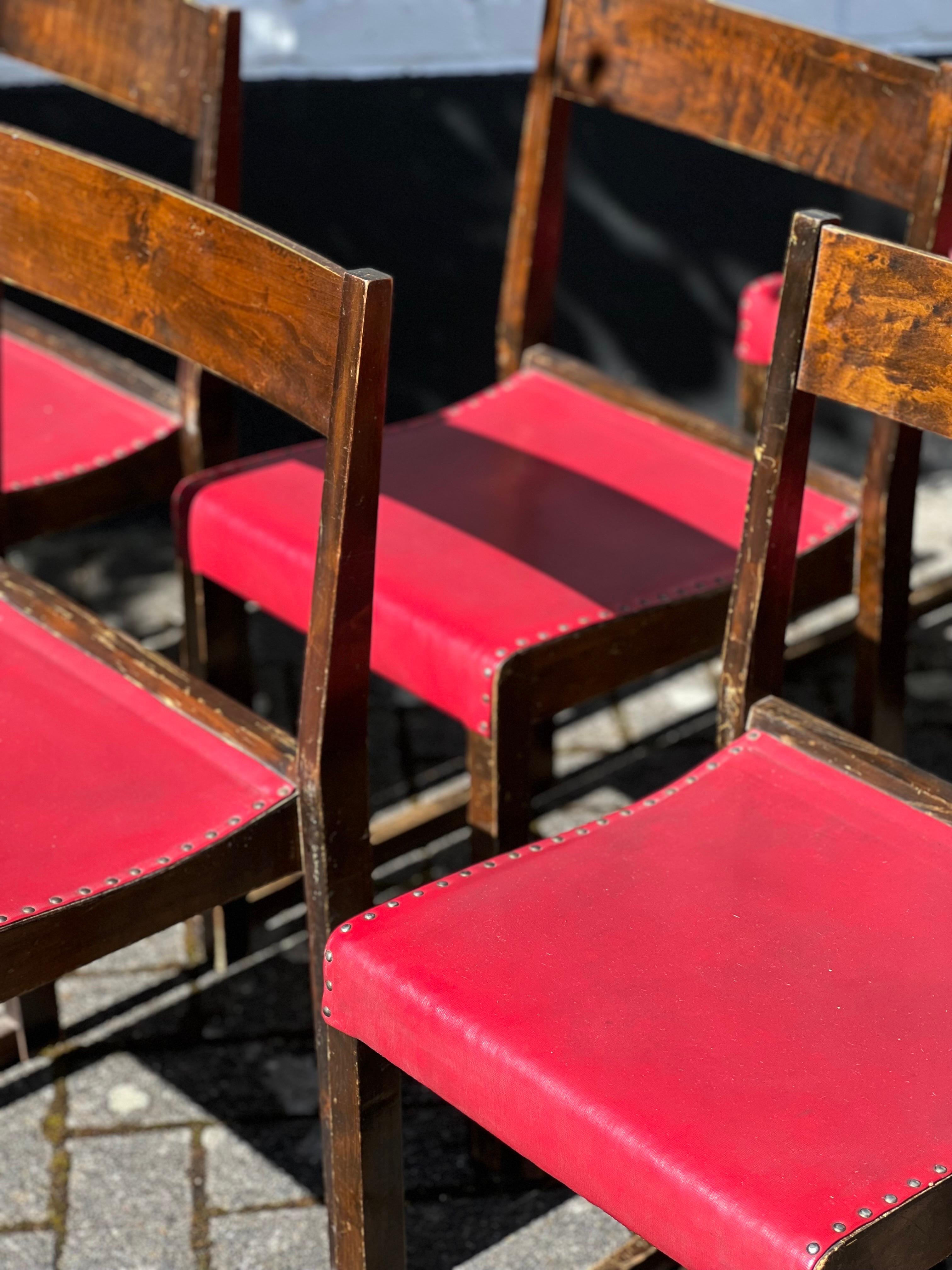 Swedish Sven Markelius modernist stacking chairs red and dark brown 1931 rare set of 10