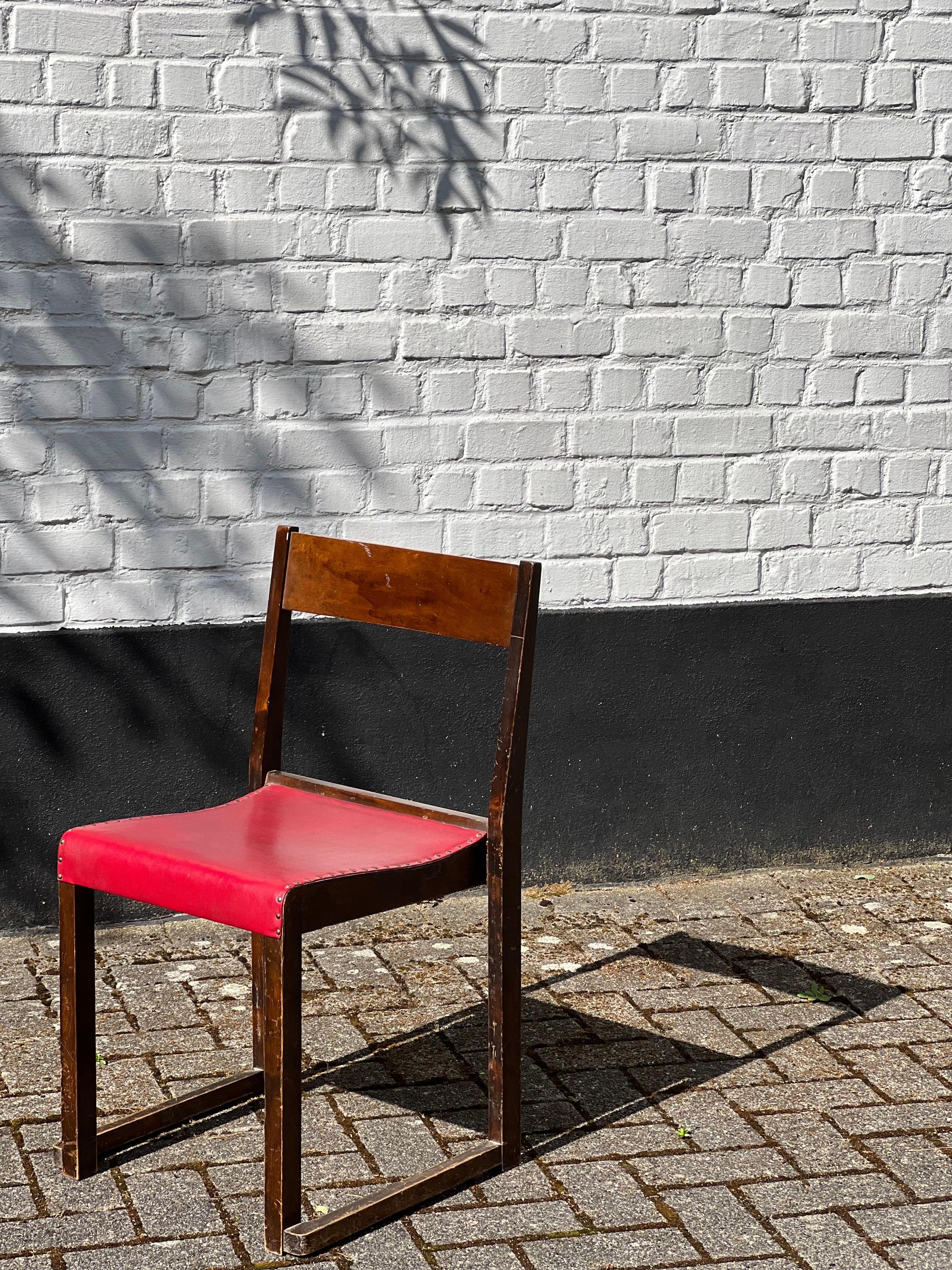 Mid-20th Century Sven Markelius modernist stacking chairs red and dark brown 1931 rare set of 10
