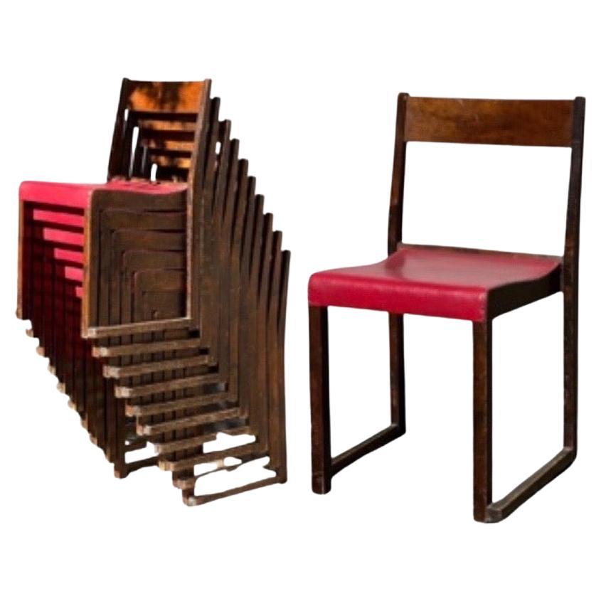 Sven Markelius chaises empilables modernistes rouge et brown foncé 1931 rare ensemble de 10