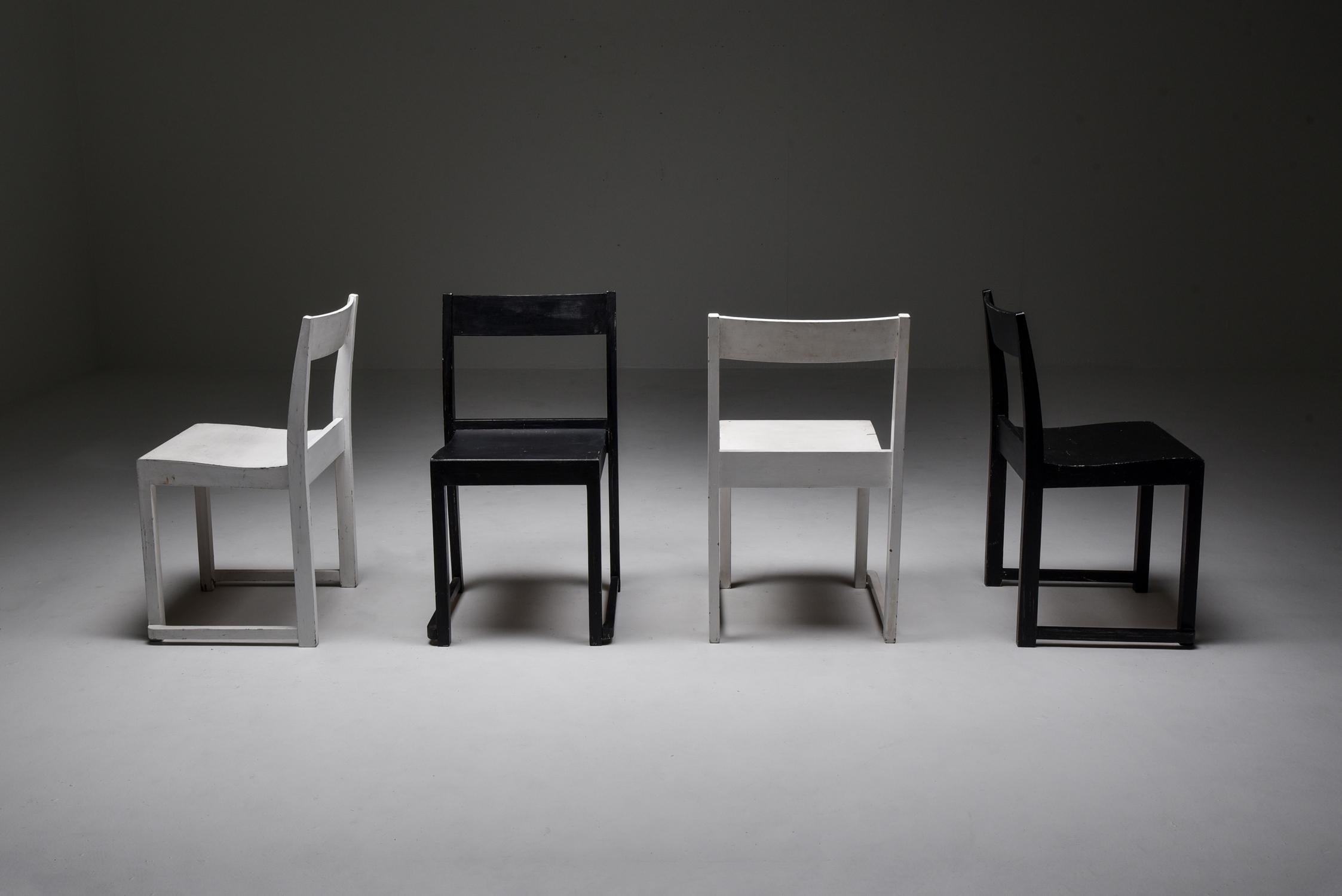 Scandinavian modern, lacquered birch, stackable 'orchestra' chairs, Sven Markelius, Sweden, 1930s.

These modernist chairs were especially designed for the Helsingborg Concert Hall.
Clean and simple lines make these very early modernist chairs a