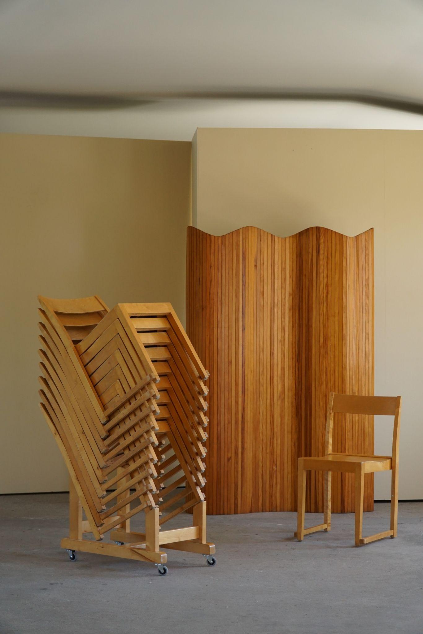 Scandinavian Modern Sven Markelius, Set of 10 Dining Chairs in Birch, Orchestra Chairs, Mid Century