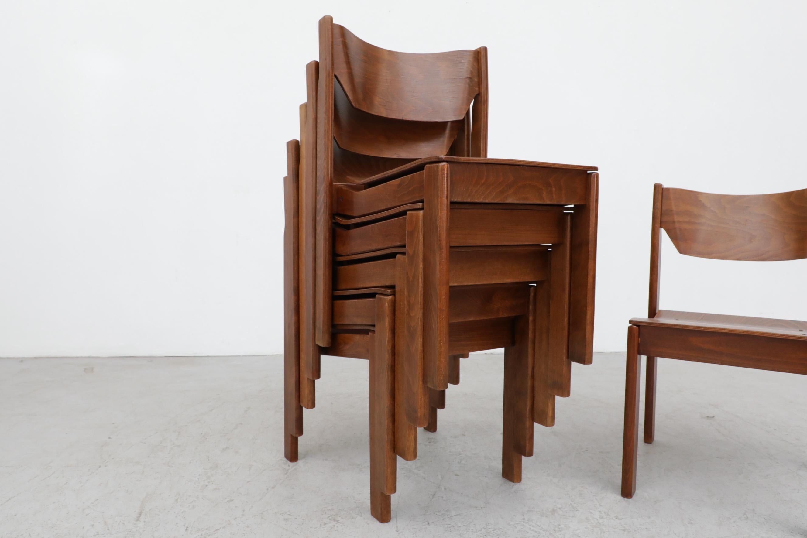 Sven Markelius Style Dark Stained Birch Stacking Chairs In Good Condition For Sale In Los Angeles, CA