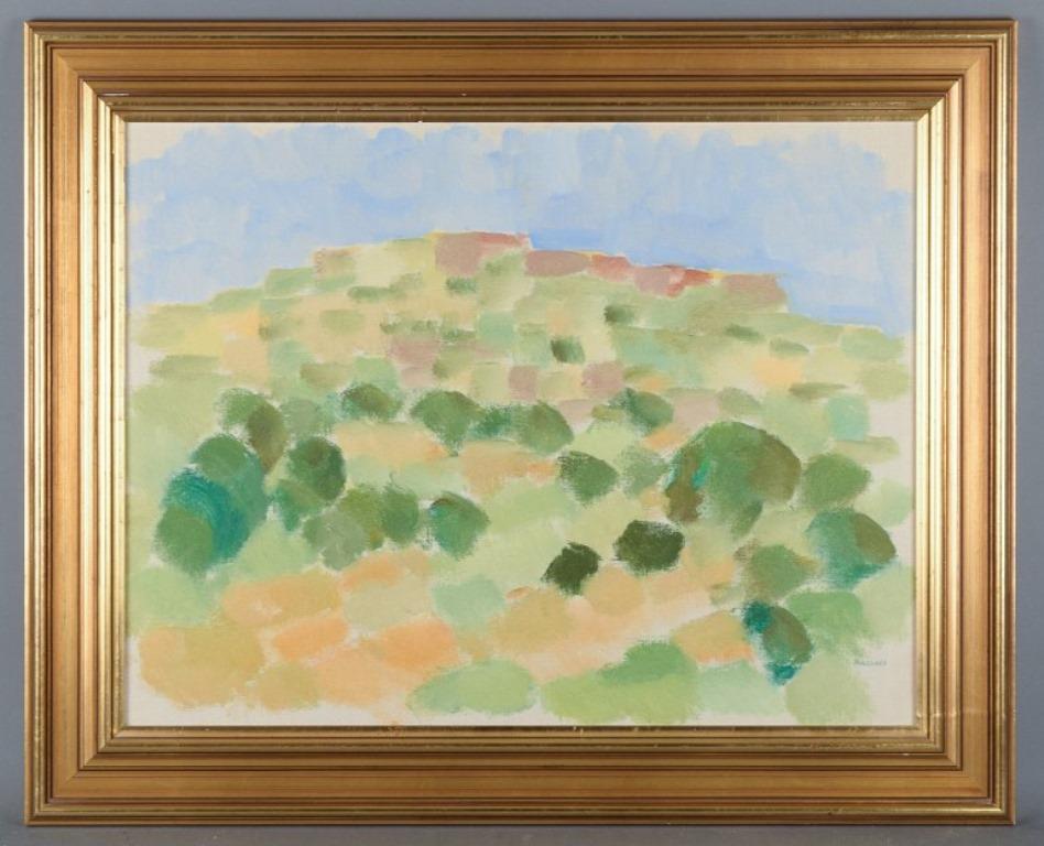 Sven Markhed (1925-1996), listed Swedish artist.
Modernist landscape in bright summer tones.
Signed.
In perfect condition.
Dimensions: W 65.0 cm x H 50.0 cm.
Total dimensions: W 80.0 cm x H 65.0 cm.
Sven-Erik Markhed, born in 1925, received his