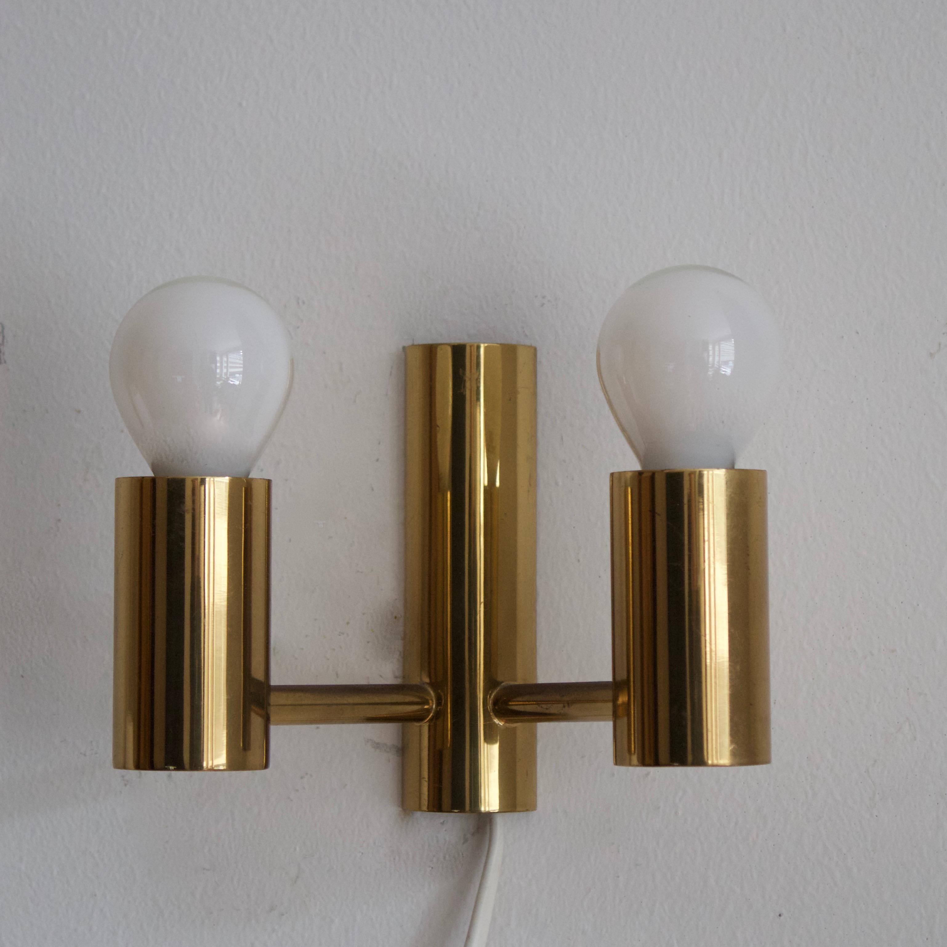 Sven Mejlstrøm, Two-armed Wall Lights, Brass, Fabric, Denmark, 1960s In Good Condition For Sale In High Point, NC