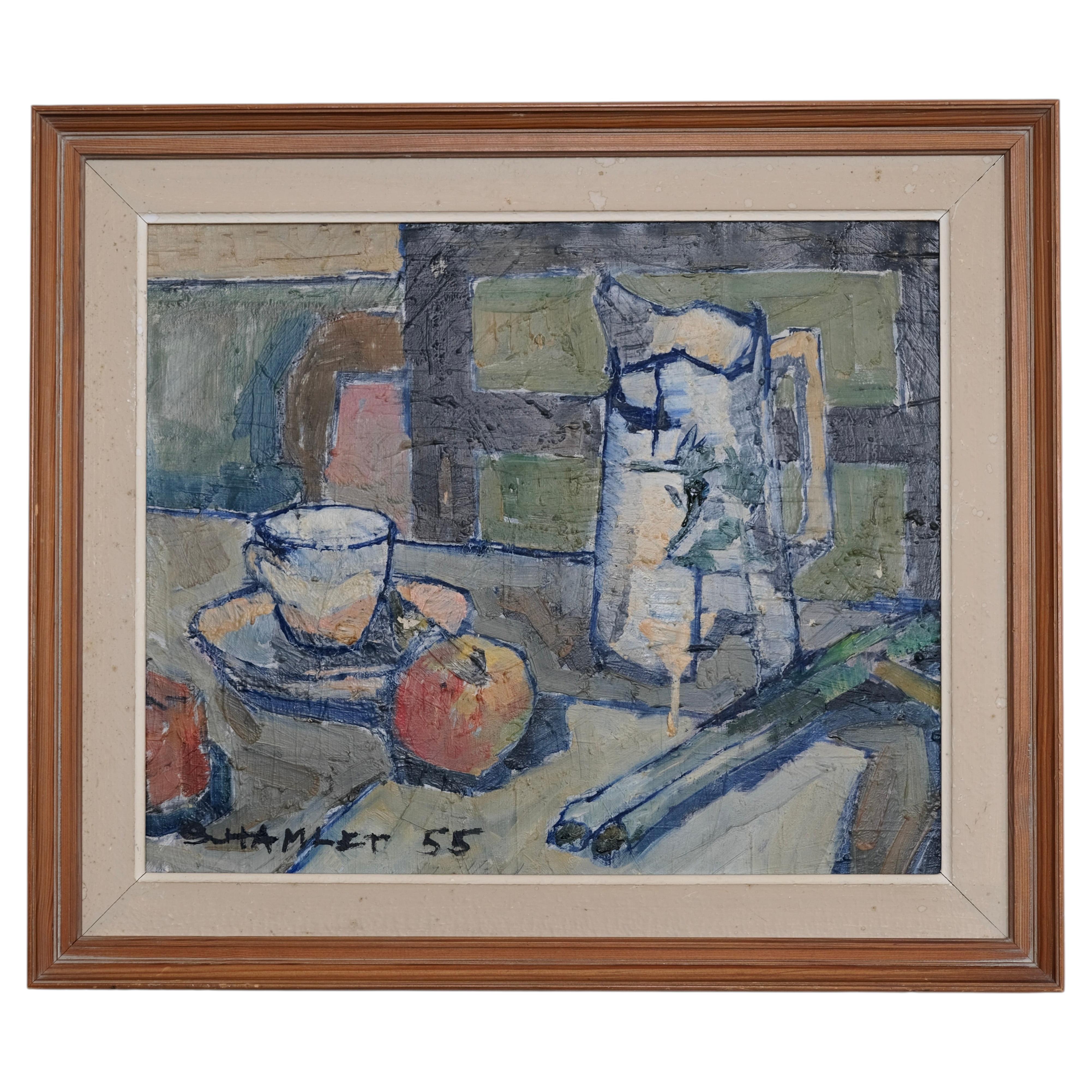 Sven-Olof Hamlet Still Life Oil Painting with Pitcher, 1955 For Sale