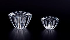 Sven Palmqvist for Orrefors. Four art glass candle holders in crystal glass