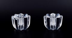 Sven Palmqvist for Orrefors. Pair of art glass candle holders in crystal glass.