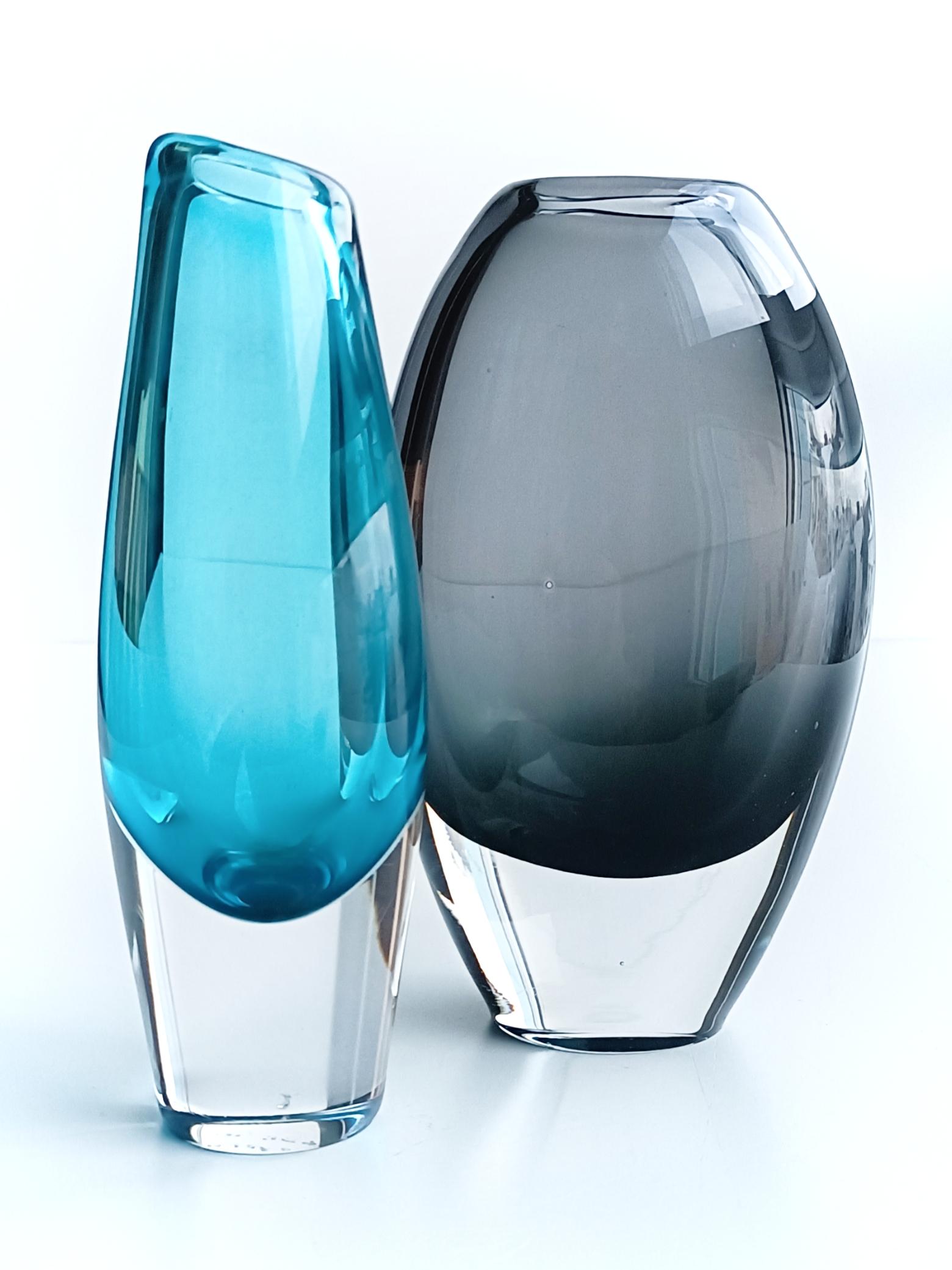 Mid-Century Modern Sven Palmqvist for Orrefors Pair of Sommerso Glass Vases 1950s