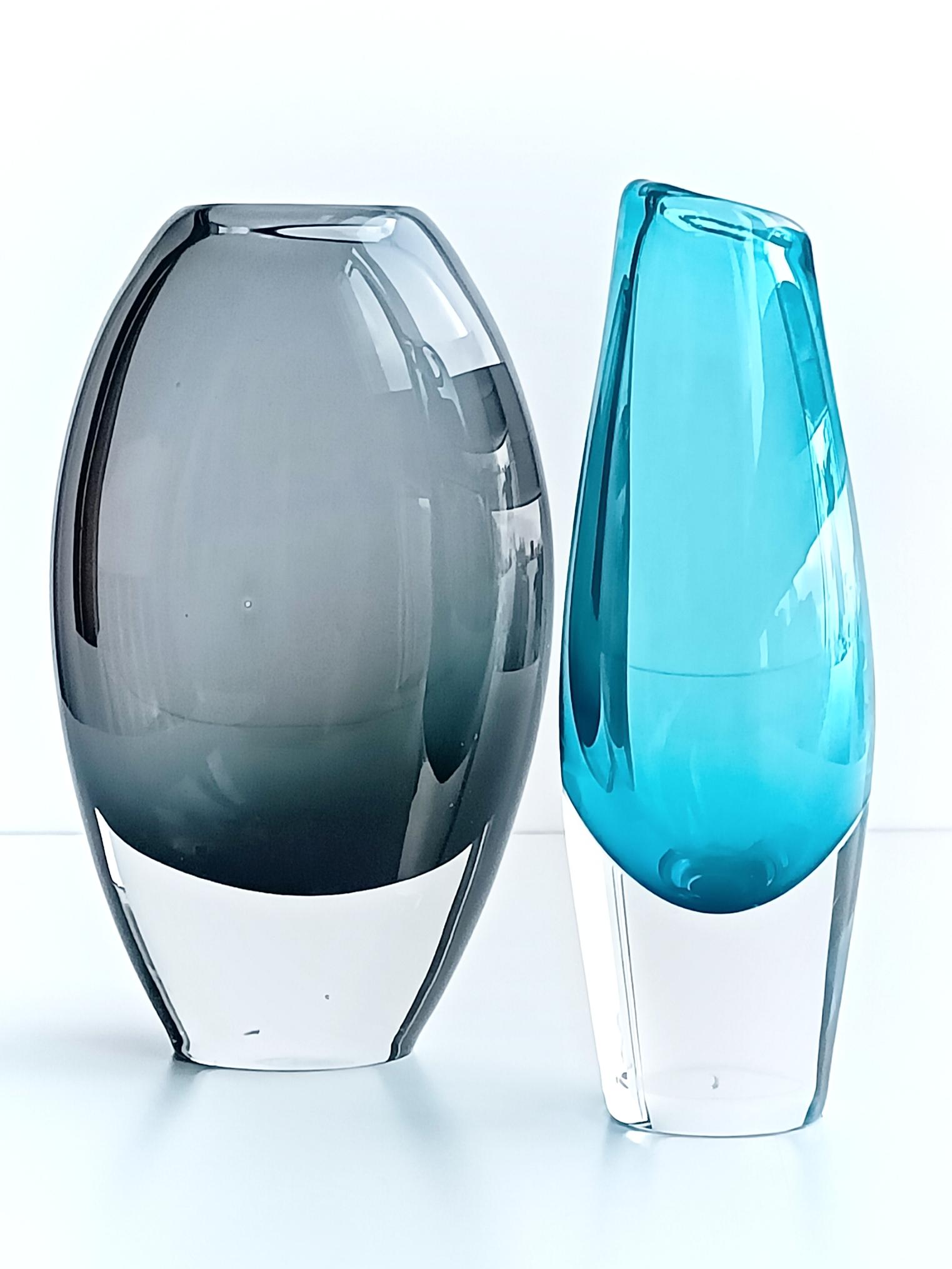 Swedish Sven Palmqvist for Orrefors Pair of Sommerso Glass Vases 1950s