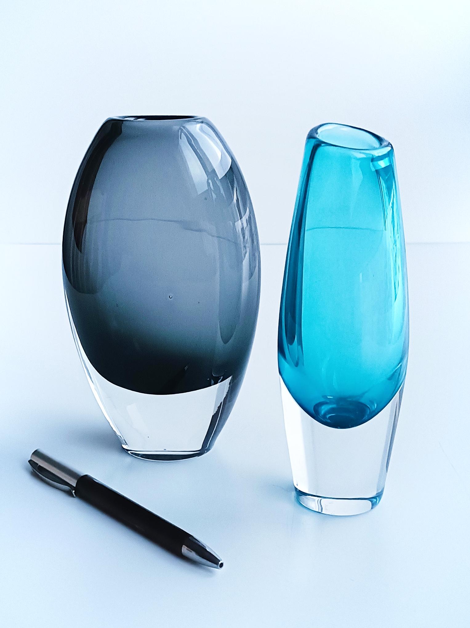 Mid-20th Century Sven Palmqvist for Orrefors Pair of Sommerso Glass Vases 1950s